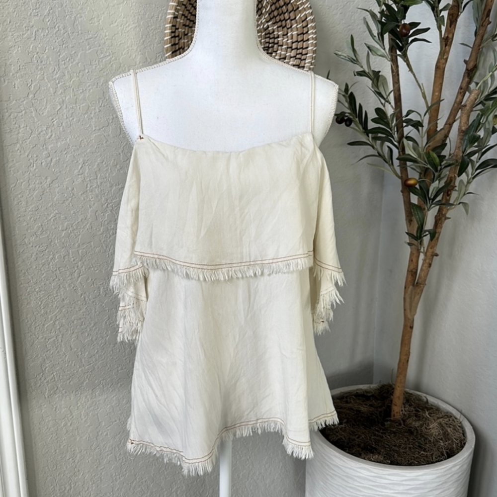 Umgee Cold Shoulder Fringe Detail Oversized Boho Western Blouse